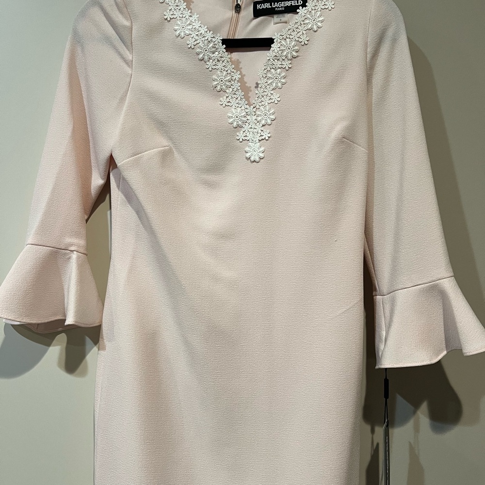 Karl Lagerfeld Pink Sheath Dress with Bell Sleeves and V-Neck